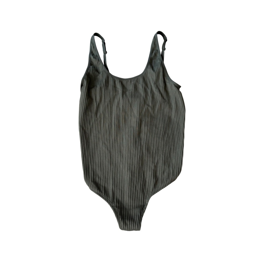 Aerie Superchill Bodysuit M Olive Green Ribbed Loungewear Layer